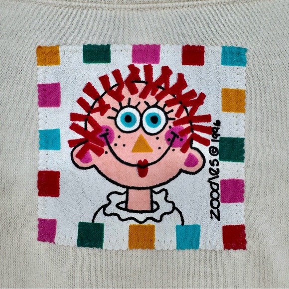 Vintage Zoodles 1996 Cream Bow Button Red Hair Girly Graphic Sweater Size 10-12 - Picture 5 of 11